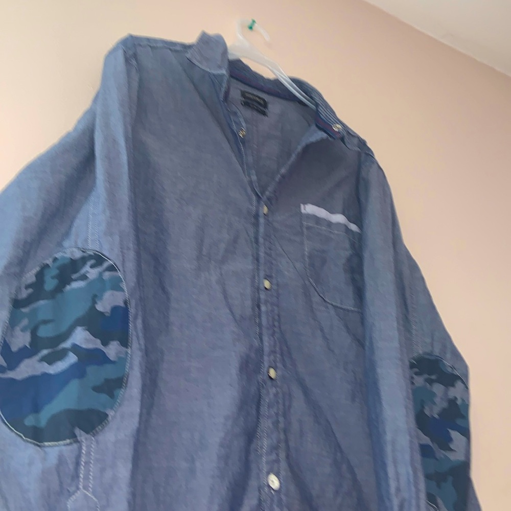 Buffalo David Bitton - Denim Look With Blue Camouflage Button Down Dress Shirt